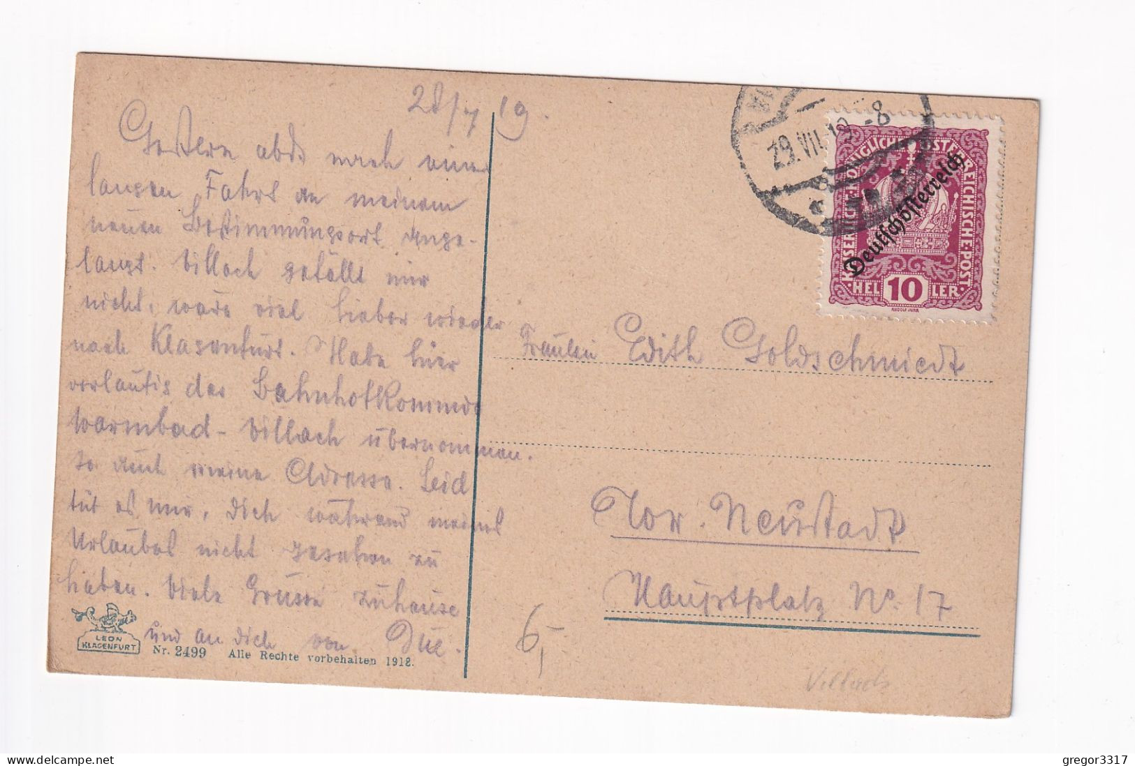 E5976) VILLACH - Evang. Kirche - Bürgerschule - U. K.K. Kunsthandwerkerschule ALT ! 1919 - Villach