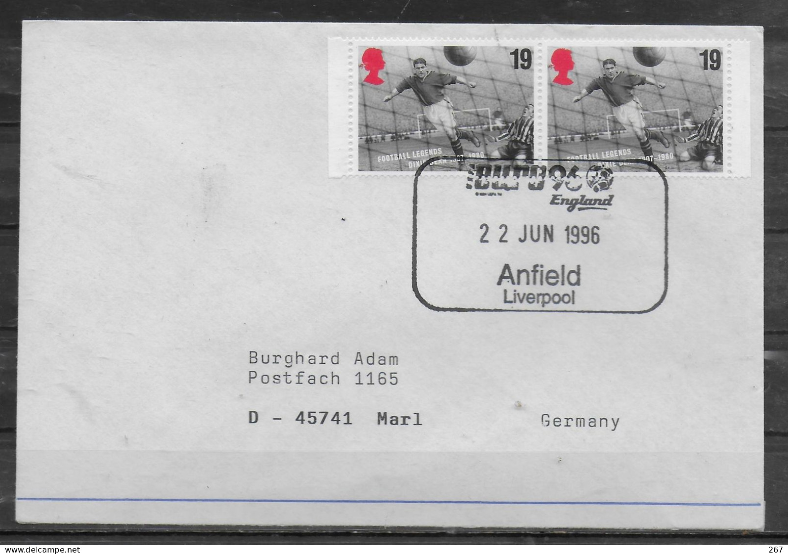 GRANDE BRETAGNE Lettre 1996 Liverpool Euro  Football Soccer Fussball - Championnat D'Europe (UEFA)