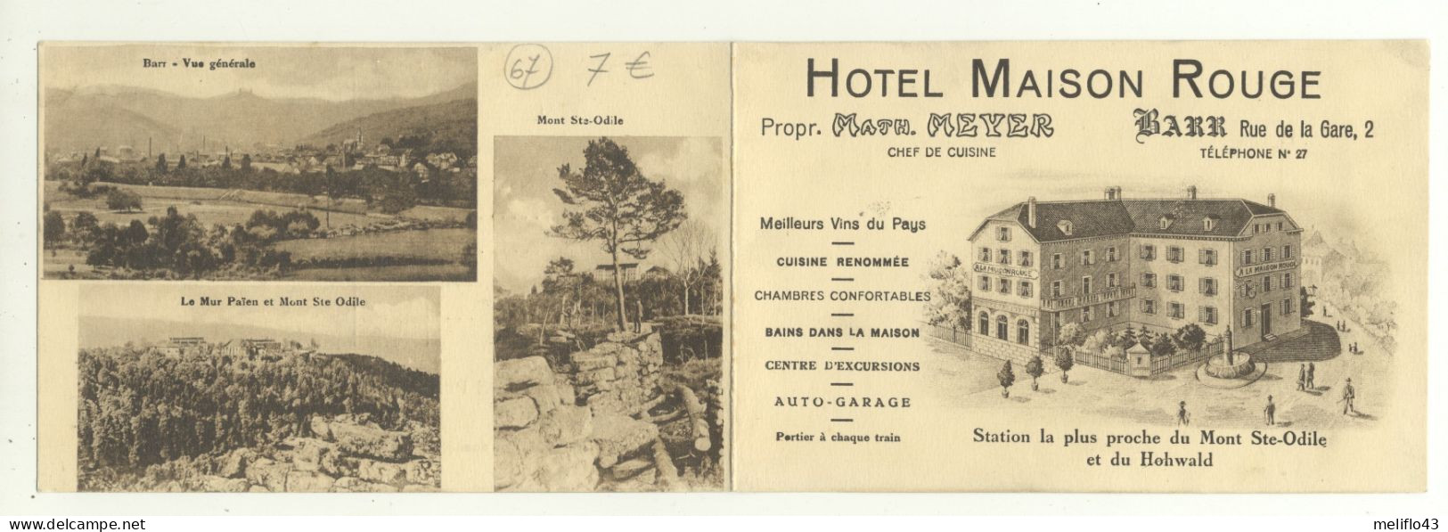 67/CPA - Barr - Hotel Maison Rouge - Carte Double Volet - Barr