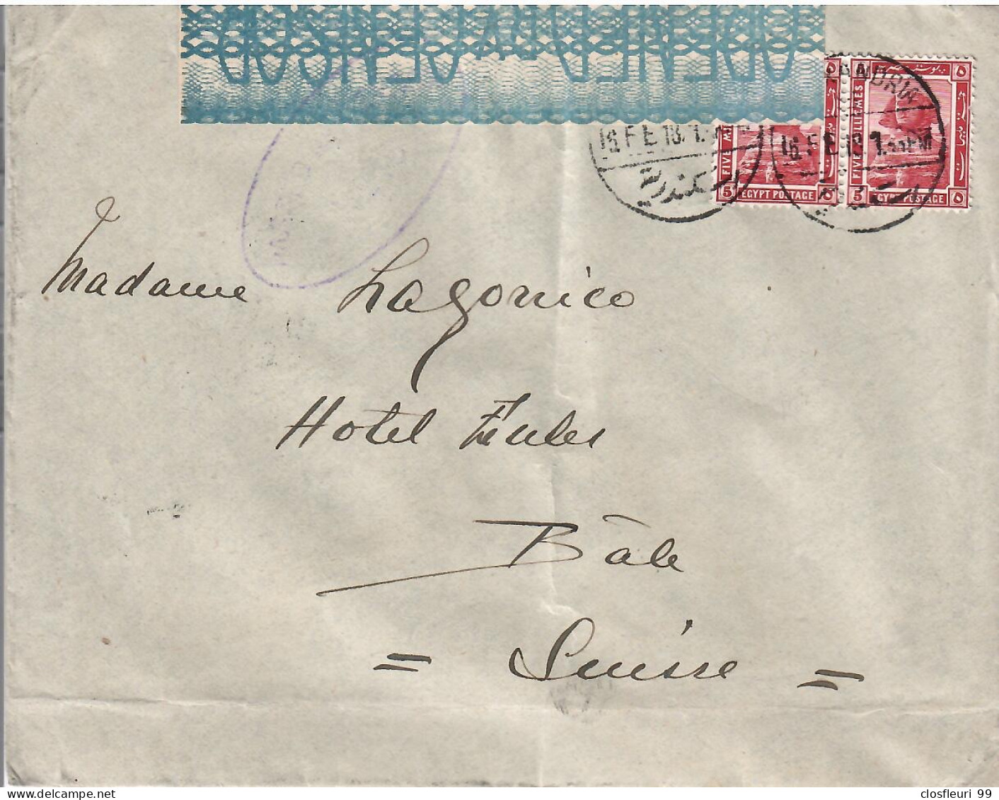 1 Lettre: Opened By Censor Alexandria Cotton For Bâle (Switzerland 18.3.1918 - 1915-1921 Protectorat Britannique