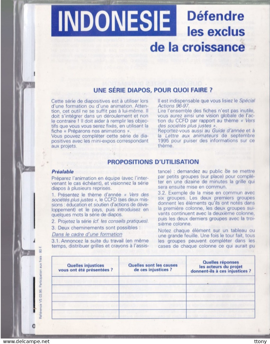 Un Lot De 157  Diapositives CCFD Comité Contre La Faim : Indonésie -Thaïlande - Maroc  ECT Lire  Description - Diapositives (slides)