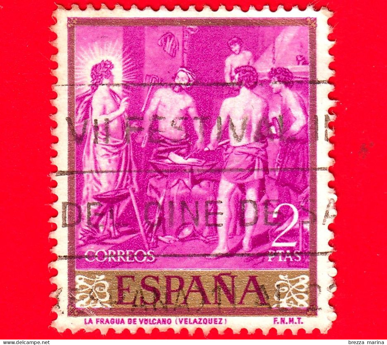 SPAGNA - Usato - 1959 - Giornata Del Francobollo - La Forgia Di Vulcano, Dipinto Di Diego Velázquez - 2 - Used Stamps