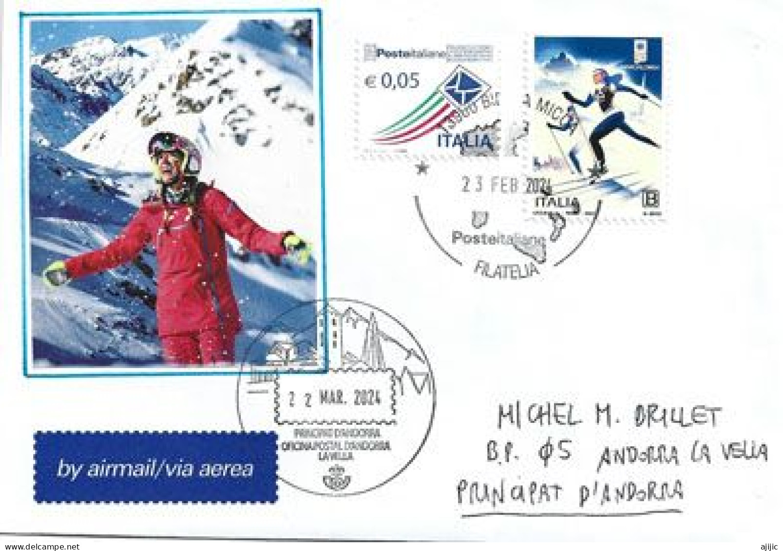 50th Edition For Marcialonga (70-kilometer Classic Race Ski Classics Stage) Letter 2024 To Andorra,with Arrival Postmark - 2021-...: Poststempel