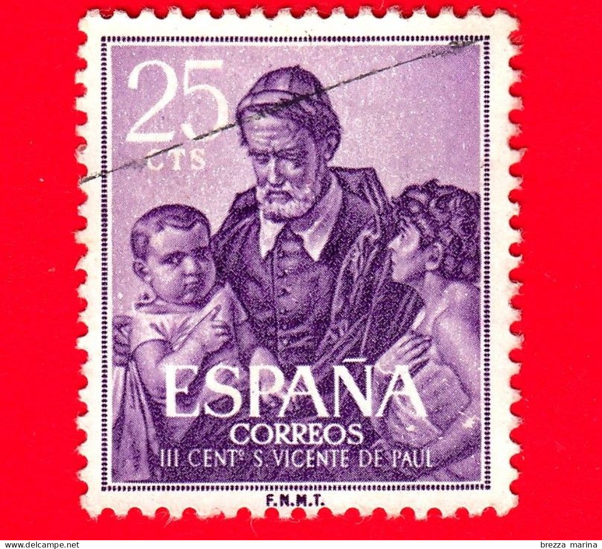 SPAGNA  - Usato - 1960 - 300 Anni Della Morte Di San. Vincenzo Di Paola (1581-1660) - 25 - Used Stamps