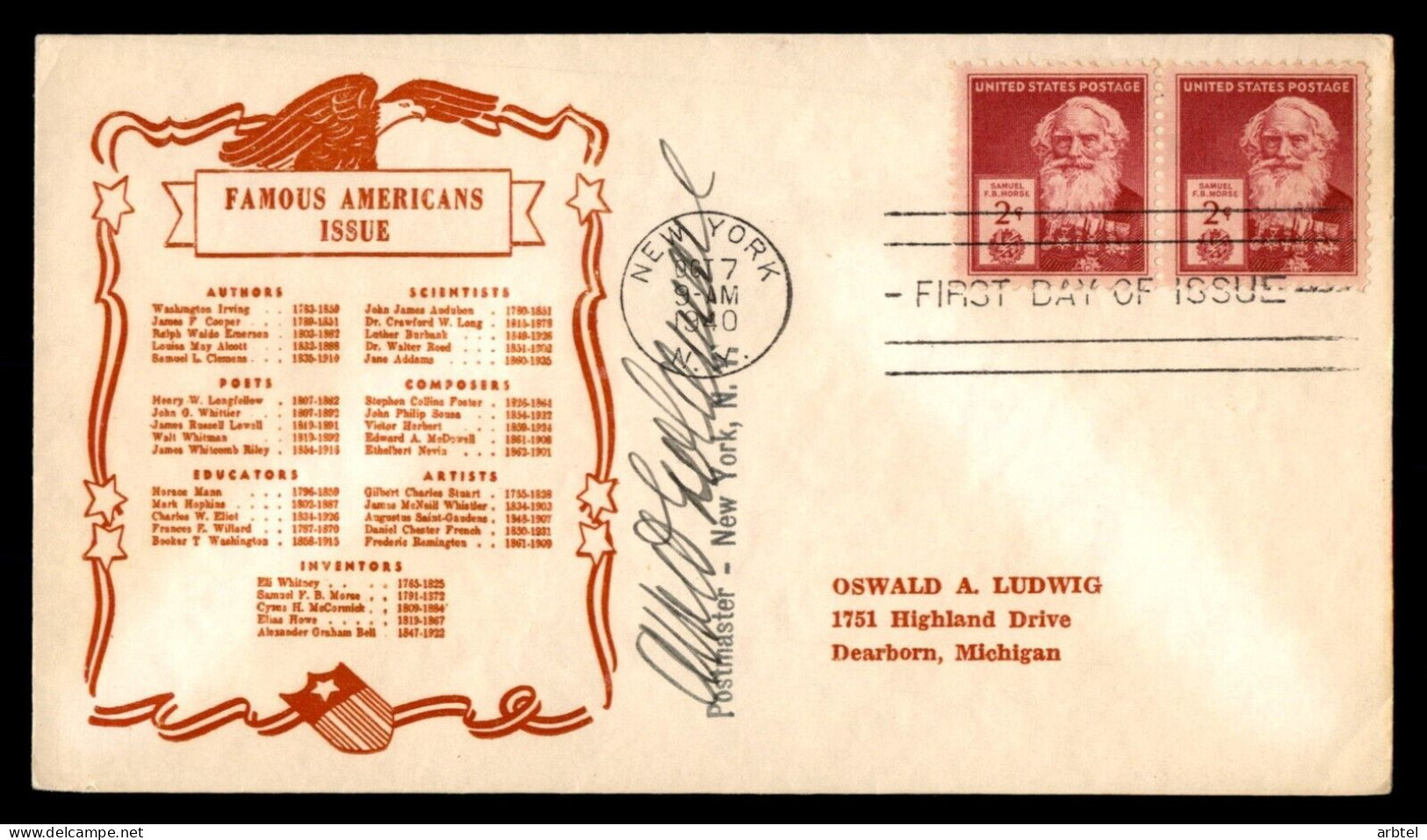 ESTADOS UNIDOS USA 1940 SAMUEL MORSE TELEGRAFO TELEGRAPH TELECOM - Telecom