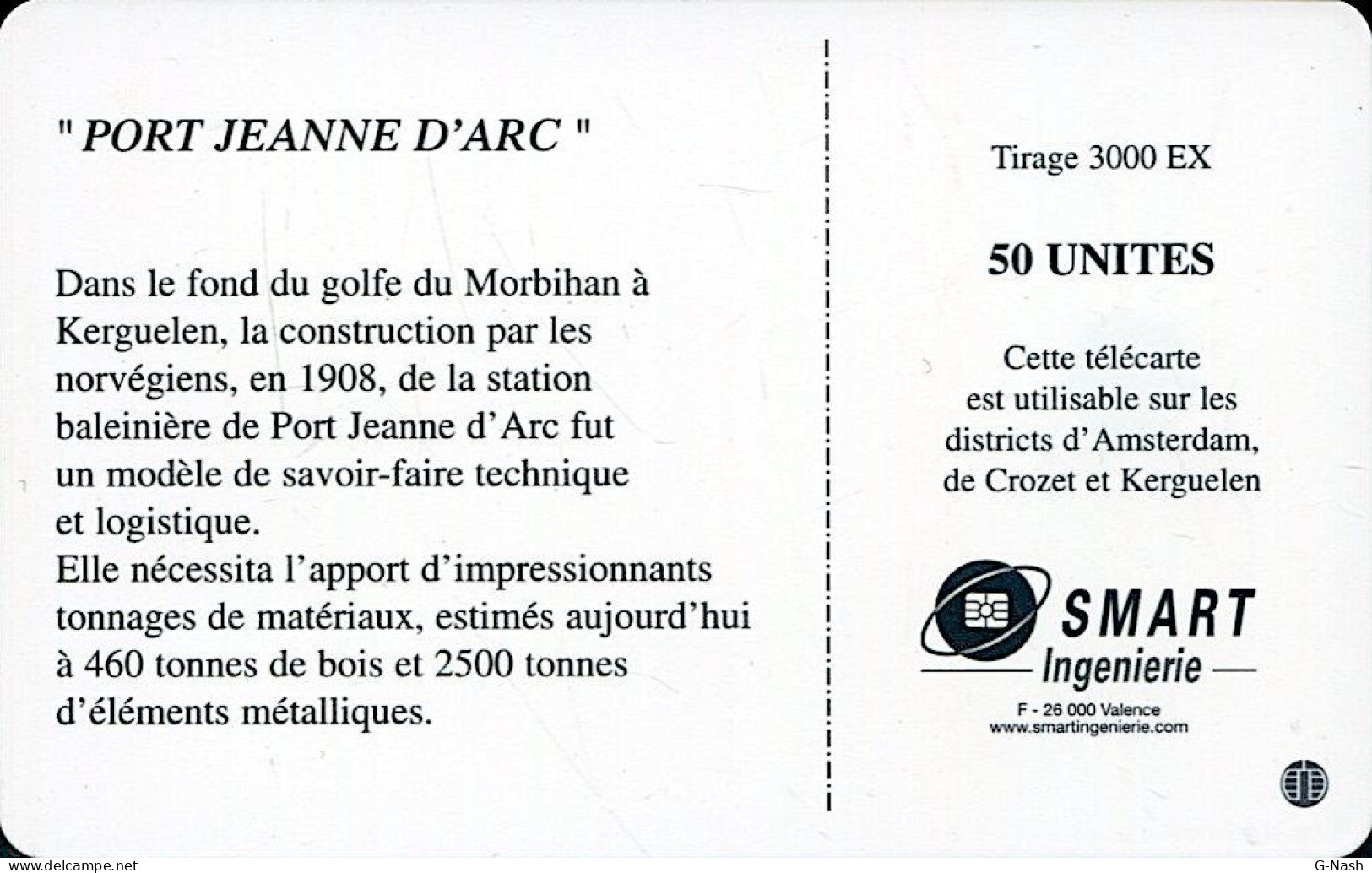 TAAF N° 36 - Télécarte 50u - Port J. D'Arc (verso Avec Logo Bull) - TAAF - Territorios Australes Franceses