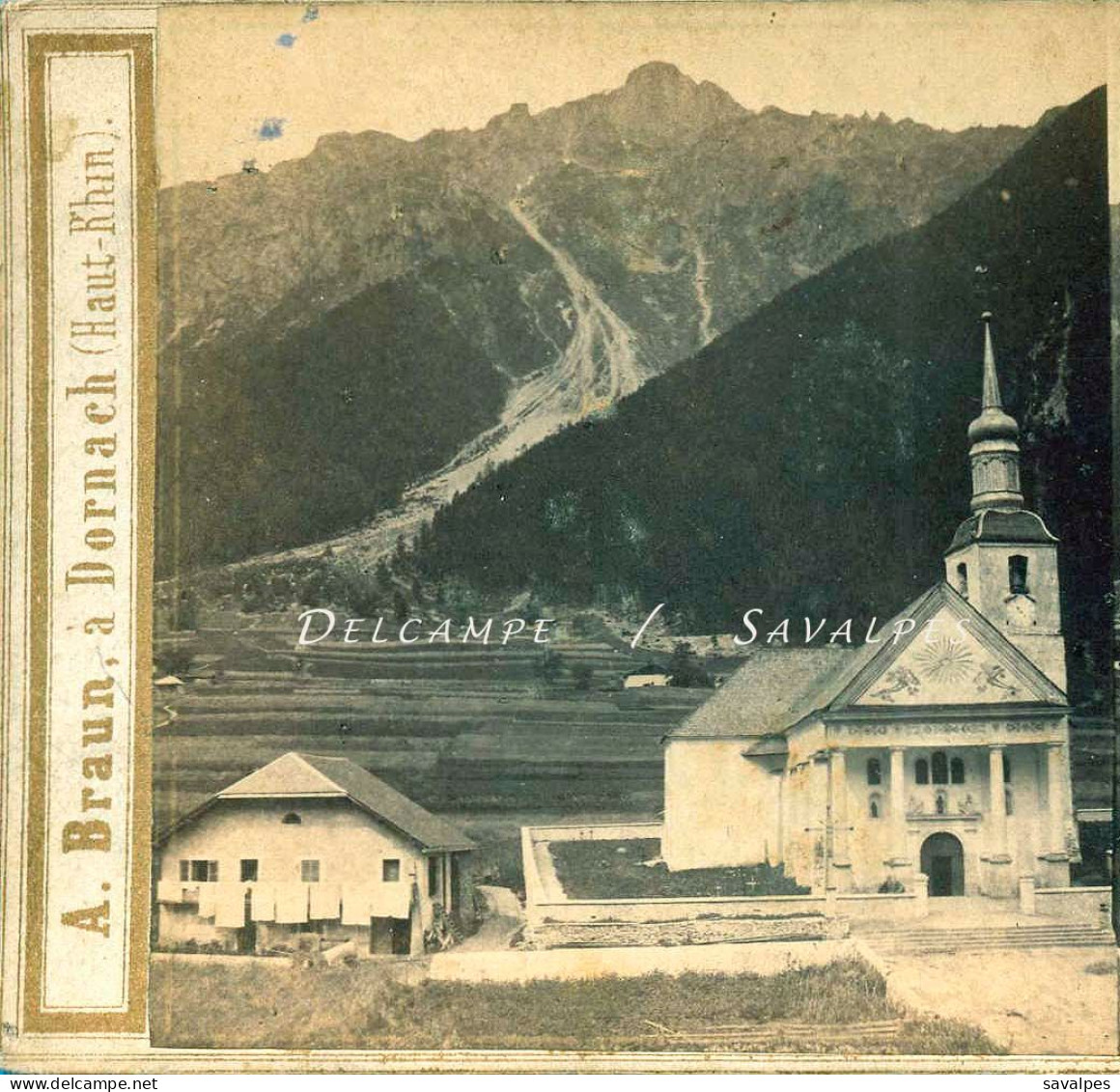 Rare Haute-Savoie Chamonix 1860 * L’église, Le Péristyle Et Ses Fresques * Photo Stéréoscopique Braun - Stereo-Photographie