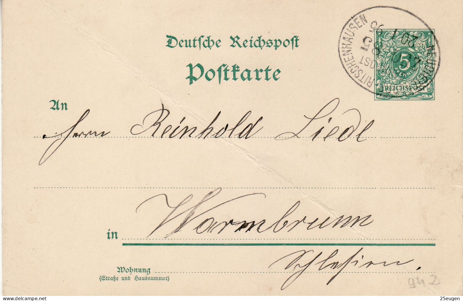 GERMANY EMPIRE 1896 POSTCARD  MiNr P 36 I SENT  TO WARMBRUNN /CIEPLICE/ /BAHNPOST/ - Covers & Documents