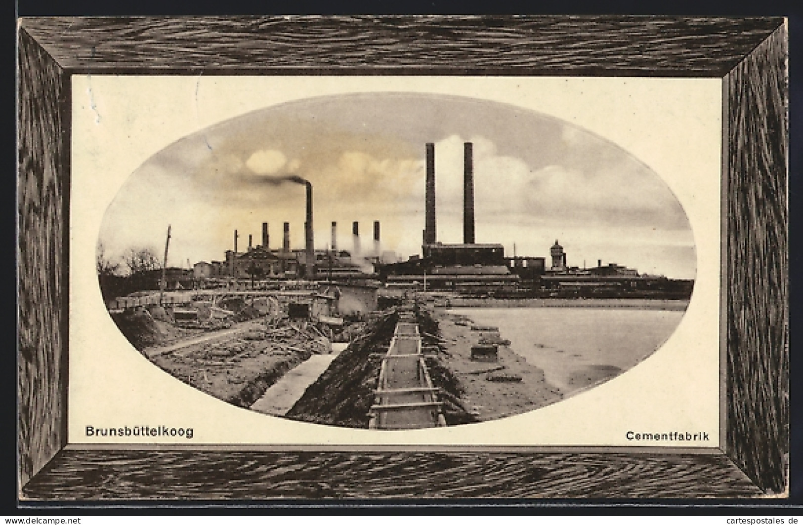 Präge-AK Brunsbüttelkoog, Cementfabrik, Passepartout  - Brunsbüttel