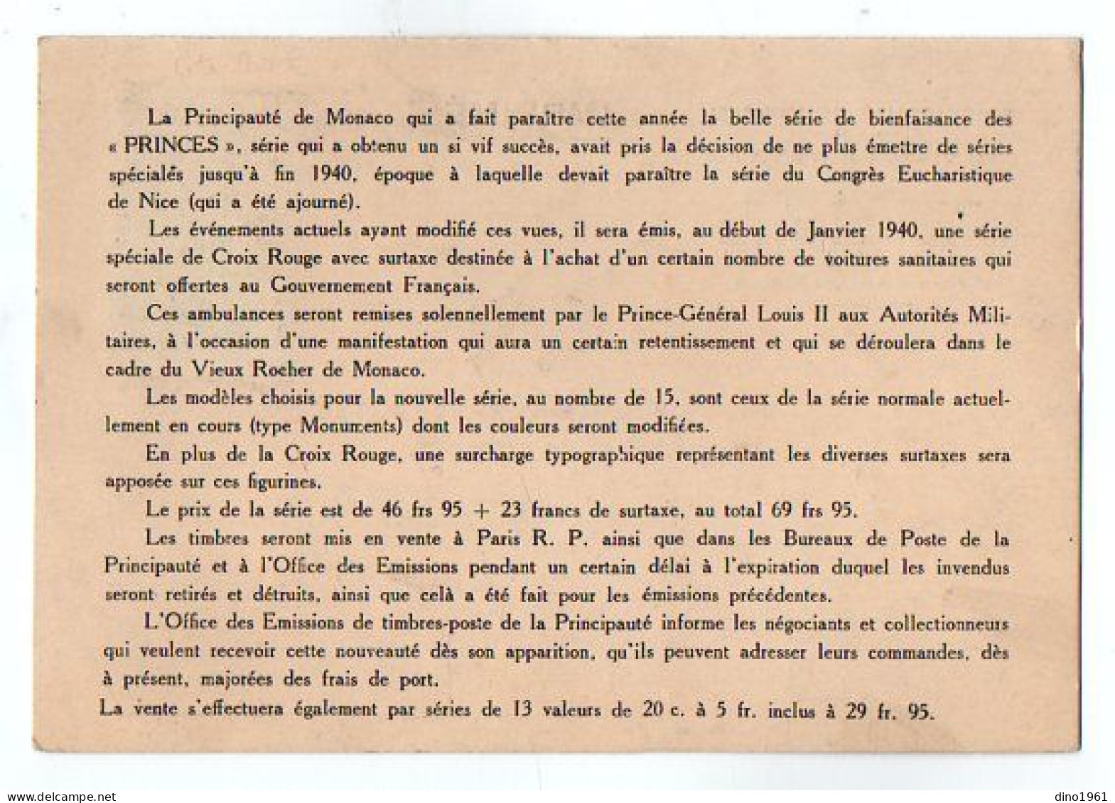 TB 4698 - 1939 - Principauté De MONACO - Carte De L'Office Des Emissions Des Timbres - Poste Pour LES BORDES ( Yonne ) - Storia Postale