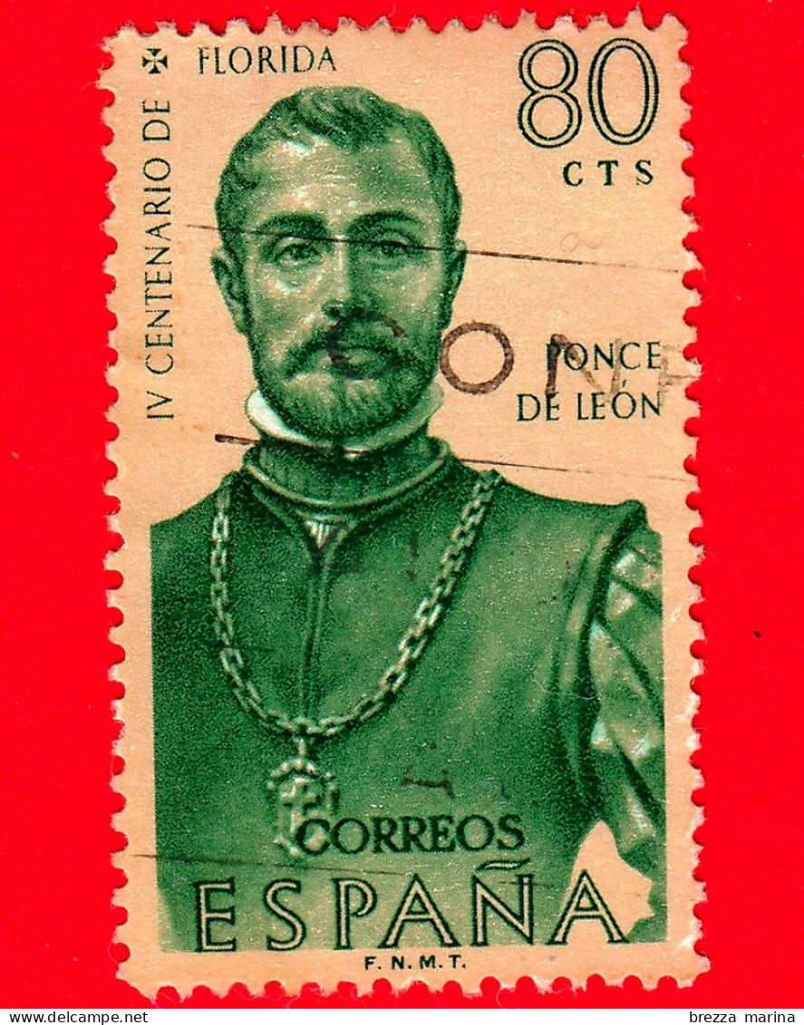 SPAGNA  - Usato - 1960 - Esploratori E Colonizzatori D'America - Juan Ponce De León (1474-1521), Esploratore - 80 - Used Stamps