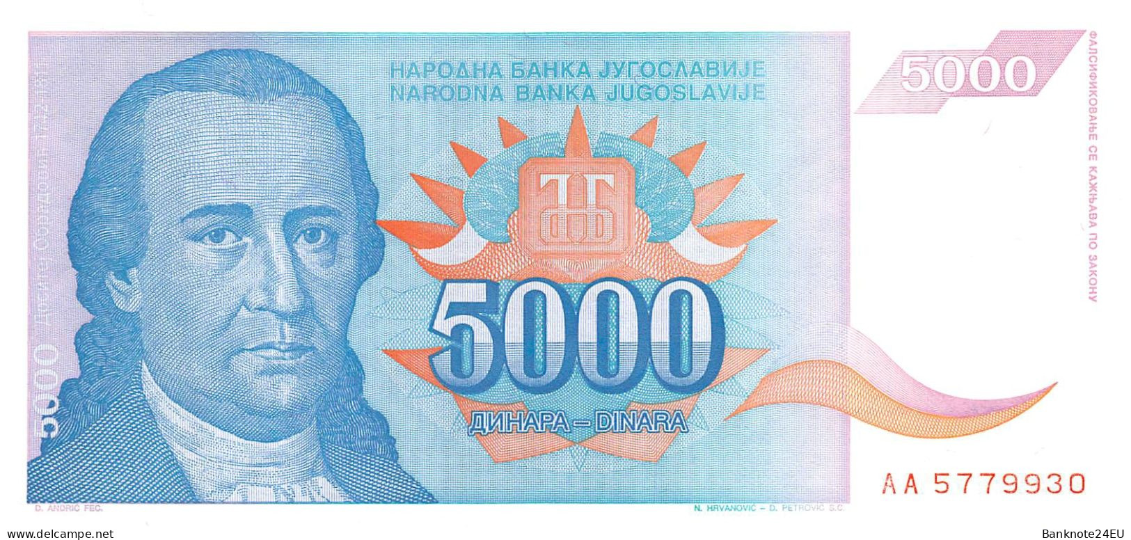 Yugoslavia 5000 Dinara 1994 Unc Pn 141a - Jugoslavia