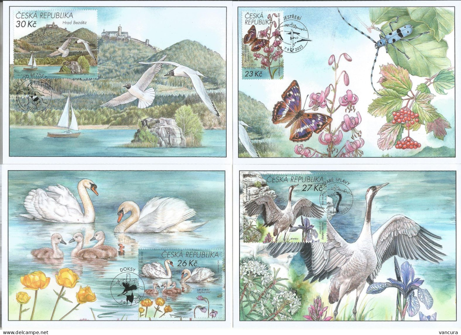 CM 1167 - 0 Czech Republic Macha's Region 2022 Water Birds Buterfly - Postcards