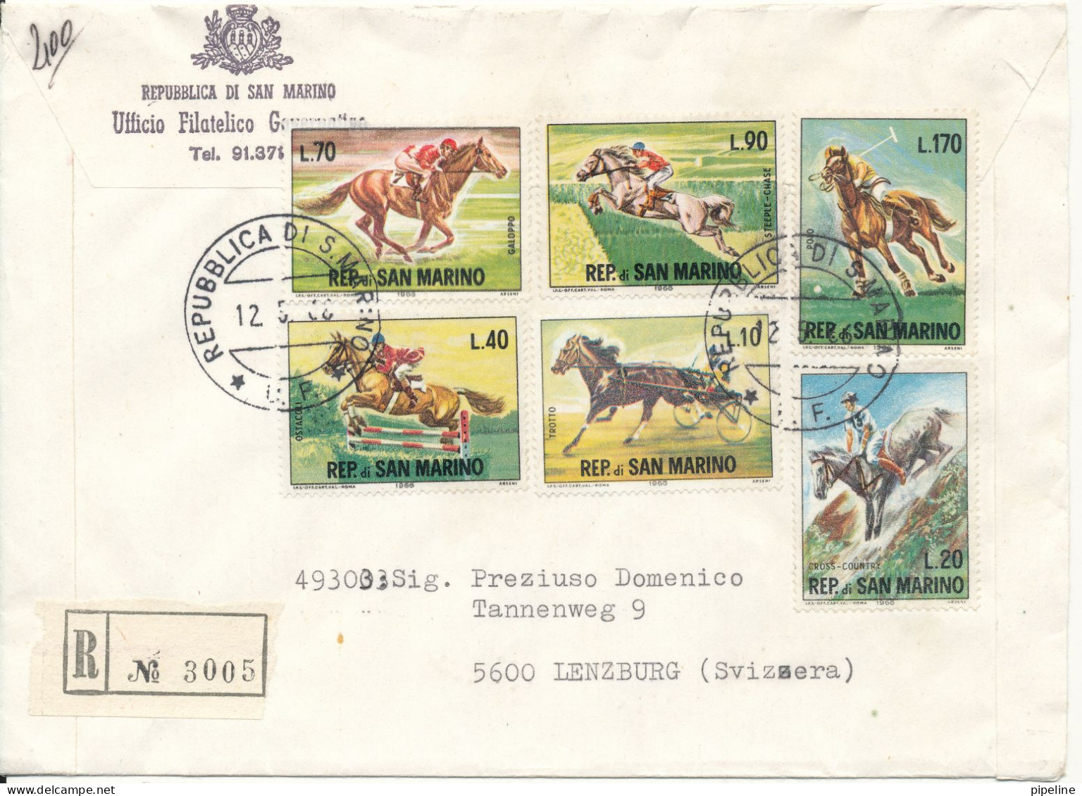 San Marino Registered Cover With Complete Set Of 6 Sent To Switzerland 12-5-1966 - Lettres & Documents