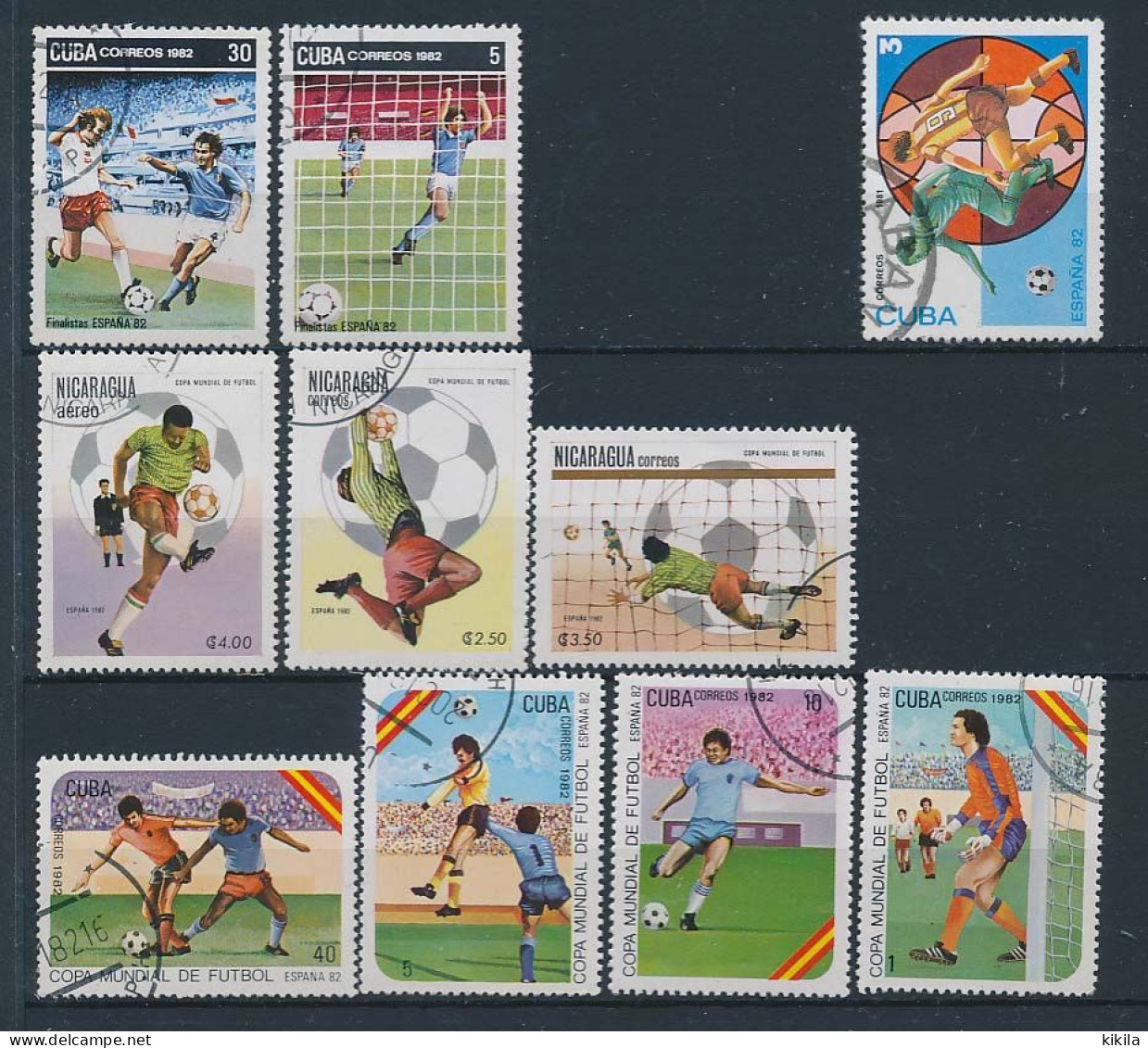 10 Timbres Oblitérés FOOTBALL Coupe Du Monde ESPAGNE 1982  Nicaragua Cuba XII-13 - 1982 – Spain