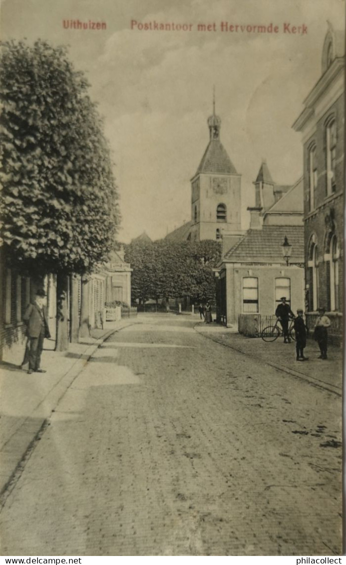 Uithuizen (Grn.) Postkantoor Met Hervormde Kerk 1912 Gelijmd? - Uithuizen