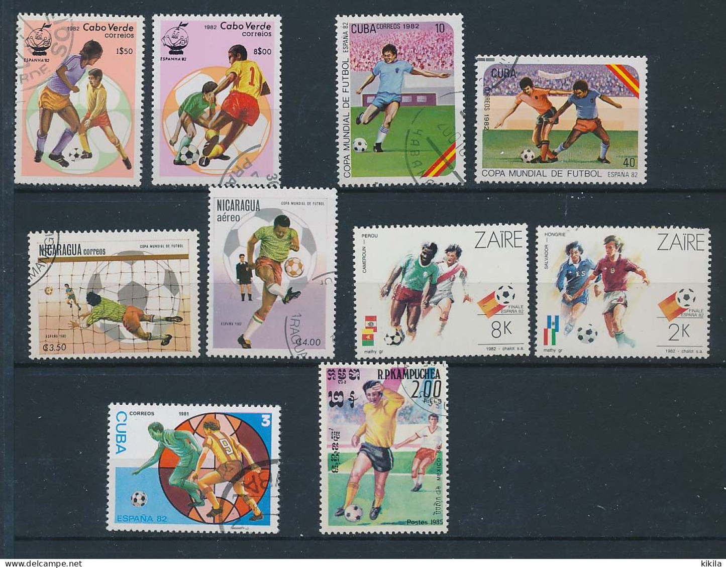 10 Timbres Oblitérés FOOTBALL Coupe Du Monde ESPAGNE 1982  Nicaragua Cuba Cap Vert  Zaïre MEXICO 1986 Kampuchea XII-13 - 1982 – Espagne