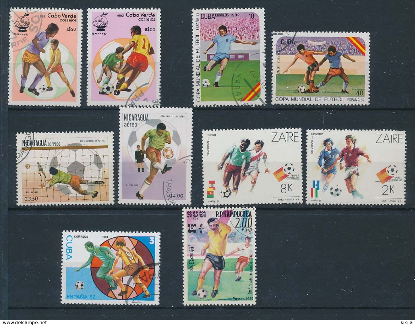 10 Timbres Oblitérés FOOTBALL Coupe Du Monde ESPAGNE 1982  Nicaragua Cuba Cap Vert  Zaïre MEXICO 1986 Kampuchea XII-13 - 1982 – Spain