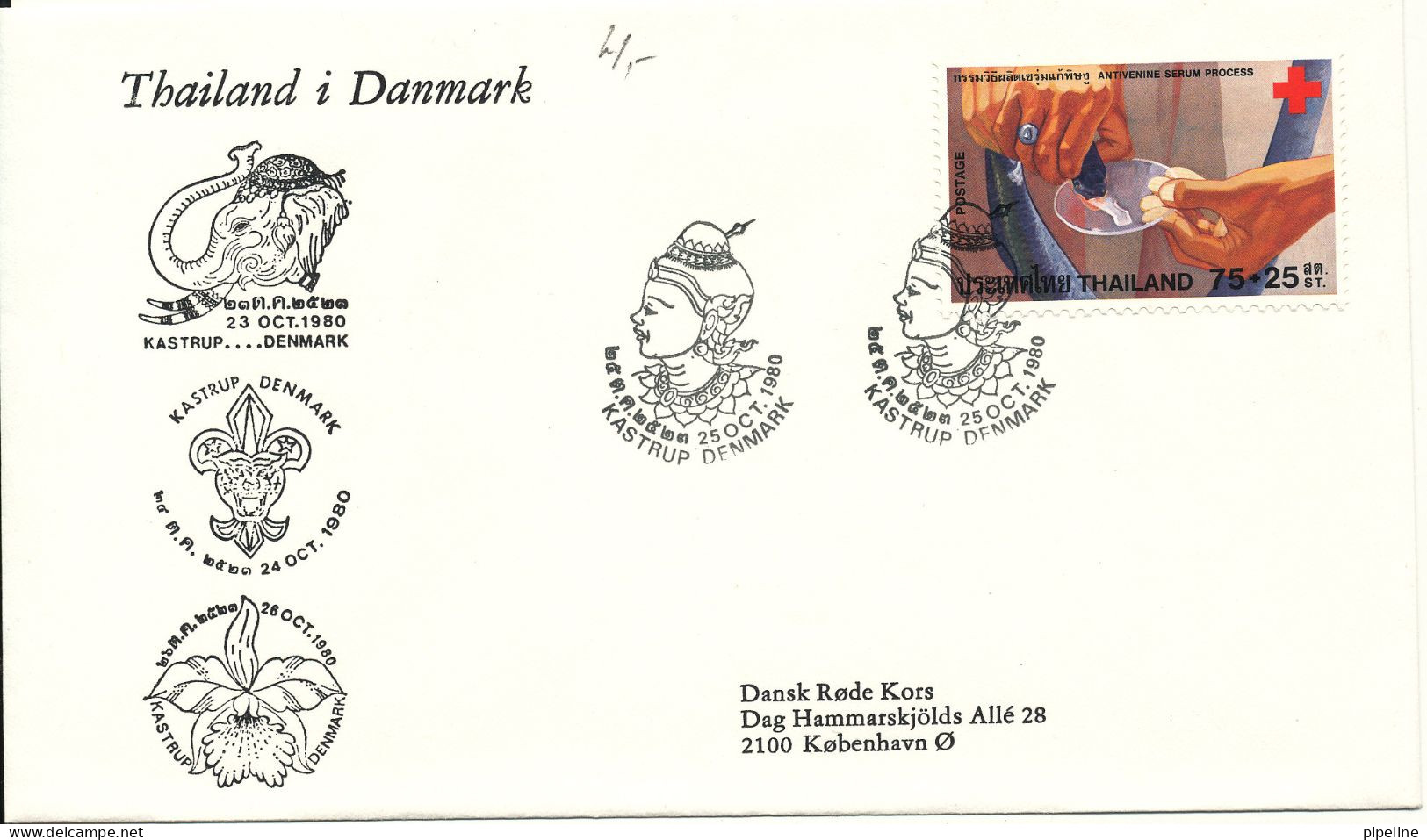 Thailand Denmark Cover Stamp Exhibition Thailand In Denmark 25-10-1980 Red Cross Stamp - Thaïlande