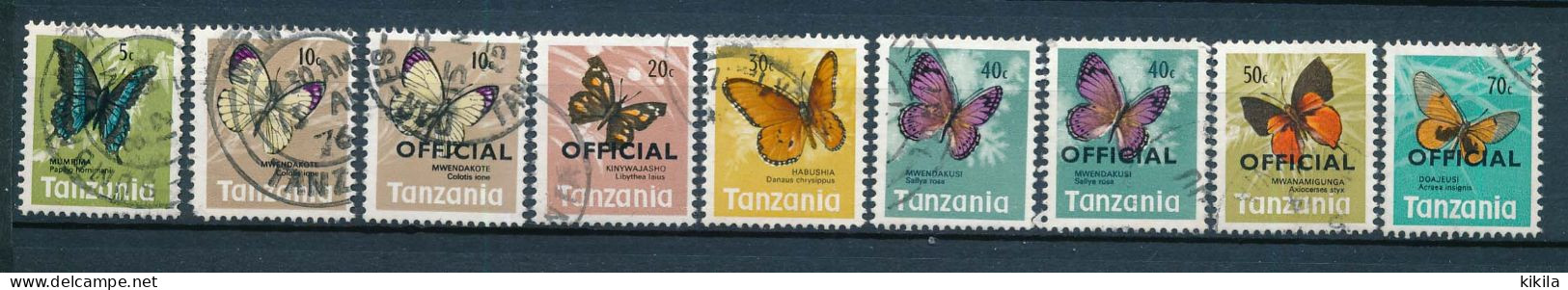 9 Timbres Oblitérés Différents TANZANIE Papillon - Vlinders