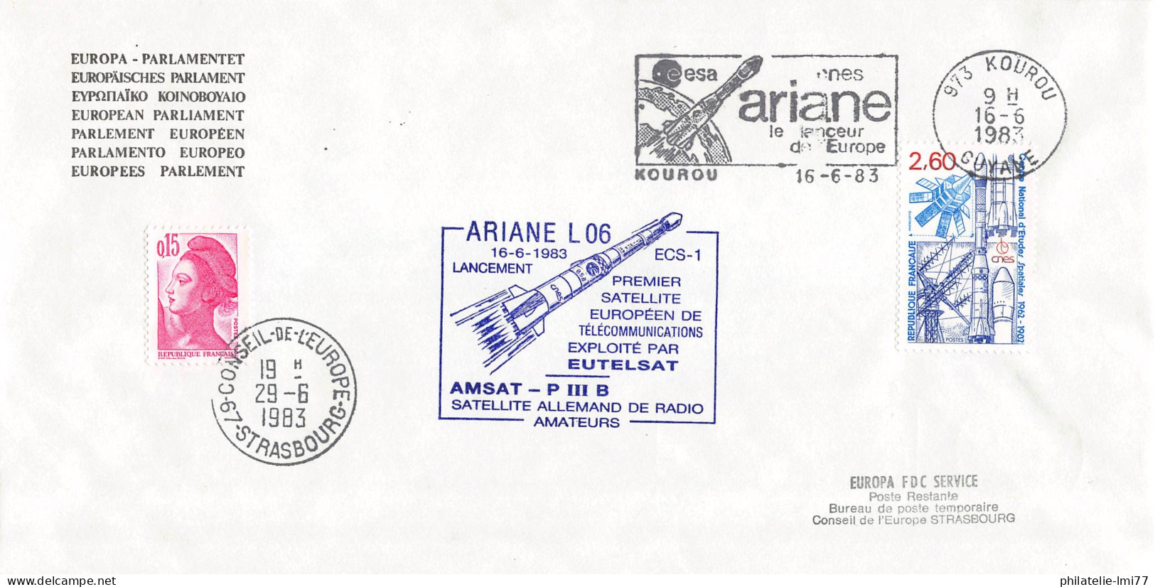 AR16LA - FDC KOUROU ARIANE L06 - SAT. ECS-1 & AMSAT-PIIIB - Europe