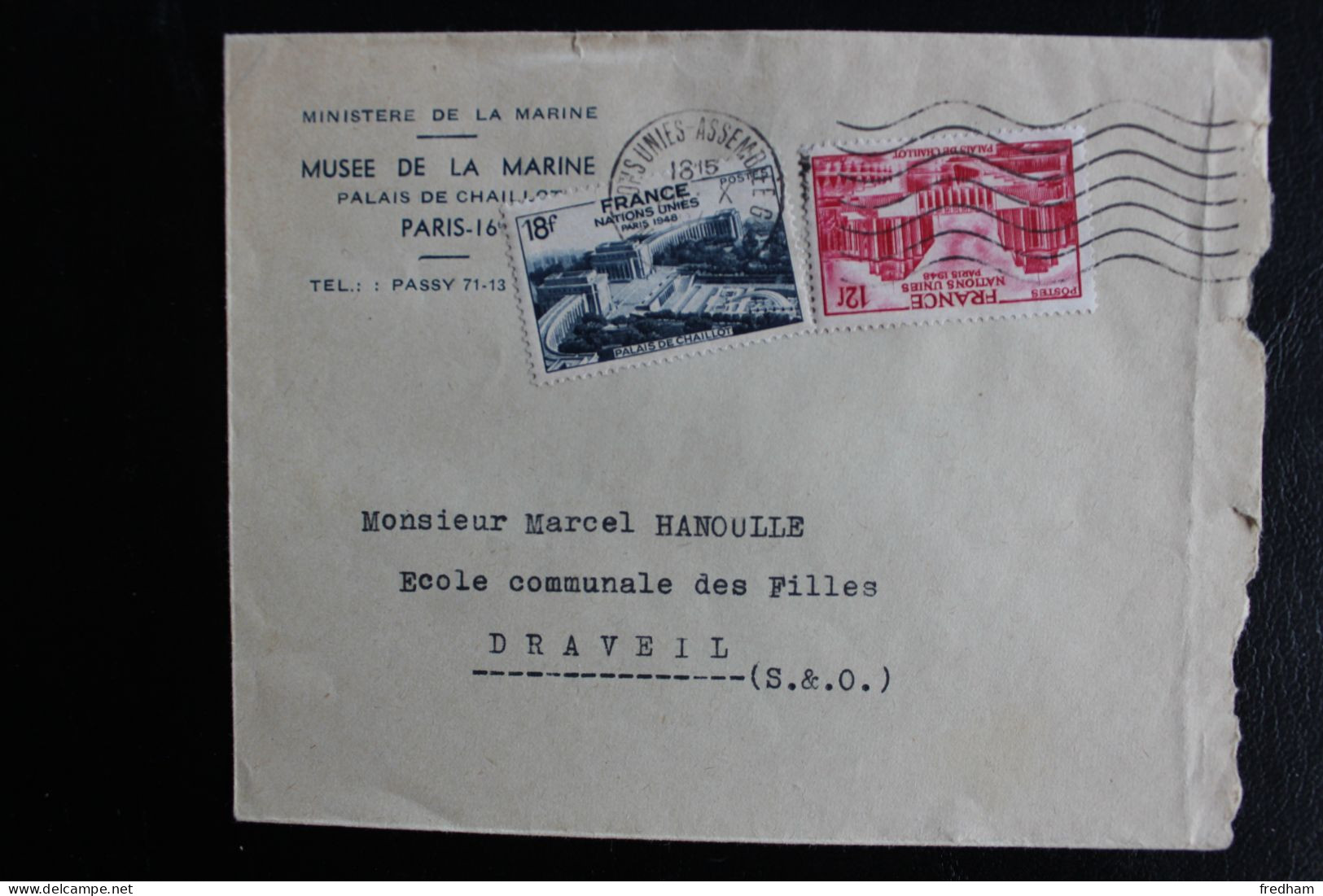 1948 OMEC NATIONS-UNIES ASSEMBLEE Gale 7 LO 28/10  Y&T NO 835 ET 836 LSC MINISTERE DE LA MARINE / MUSEE DE LA MARINE - ONU