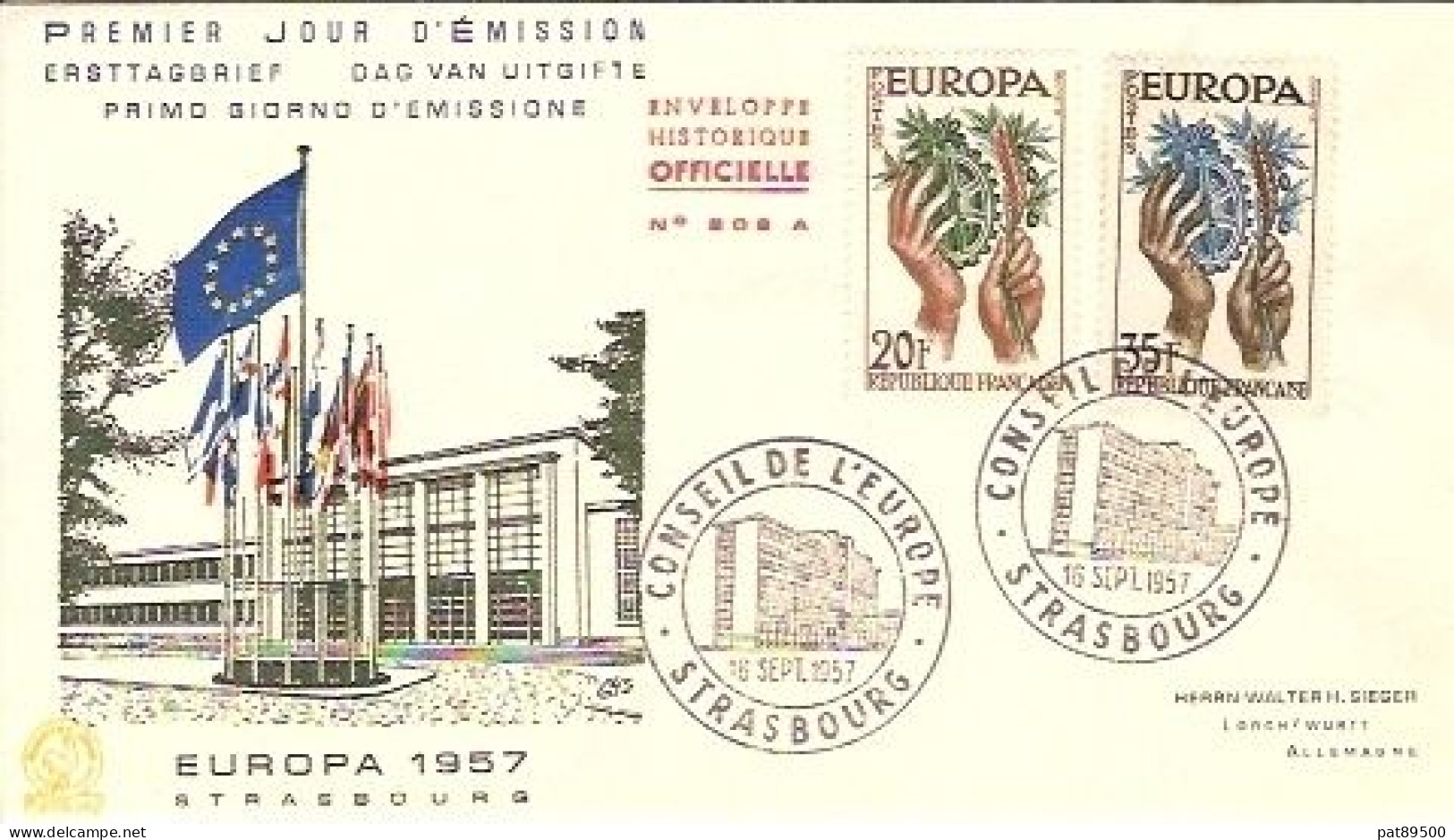 EUROPA FRANCE 1957/ FDC Oblitération  STRASBOURG Refonte Rem Vte - 1957