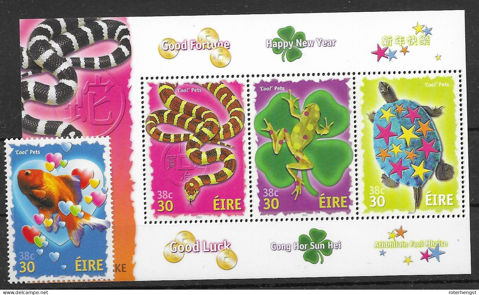 Ireland Sheet And Fish Stamp Mnh ** 2001 Snake Frog Turtle - Nuevos