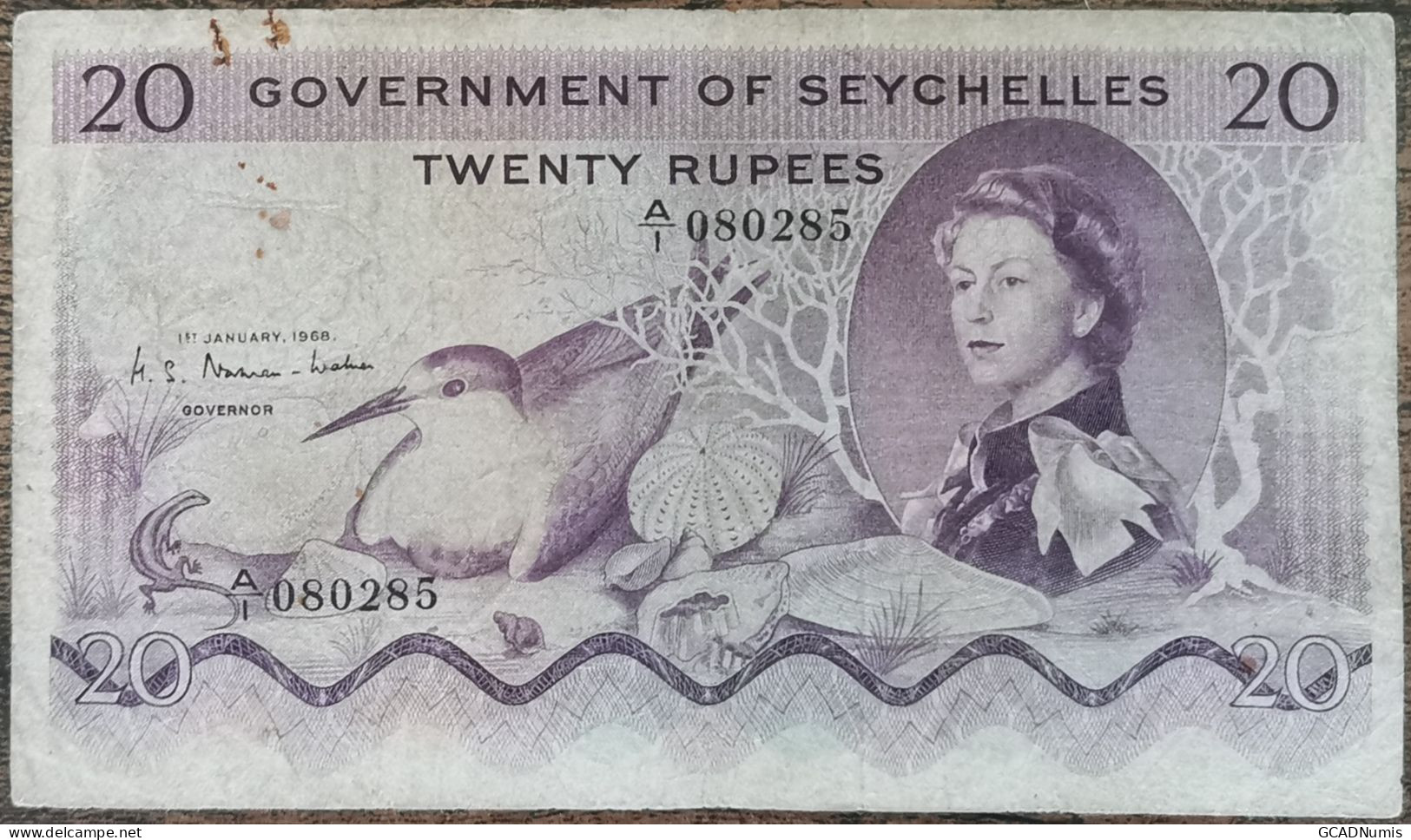 RARE Billet 20 Rupees Seychelles 1 - 1 - 1968 Pick 16a - Queen / Reine Elizabeth - Seychelles