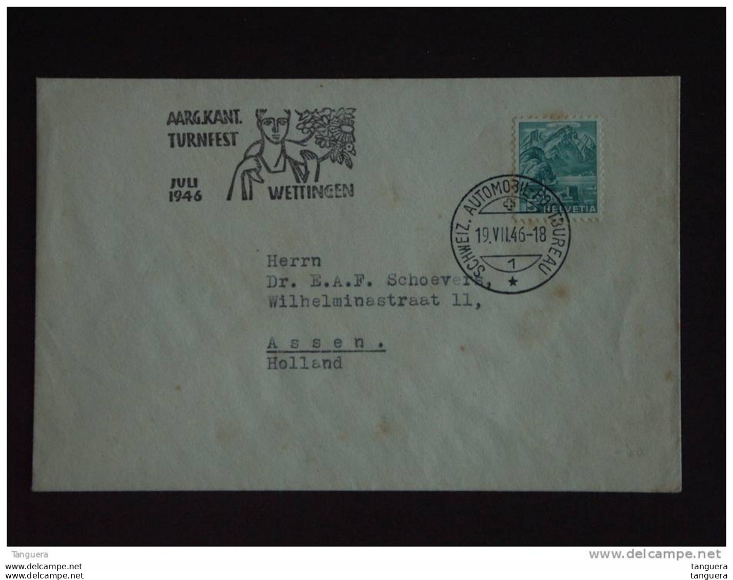 Zwitserland Suisse Helvetia 1946 Vlagstempel Flamme Werbestempel Turnfest Brief Lettre Automobil-Postbureau 1  Yv 329 - Gymnastiek