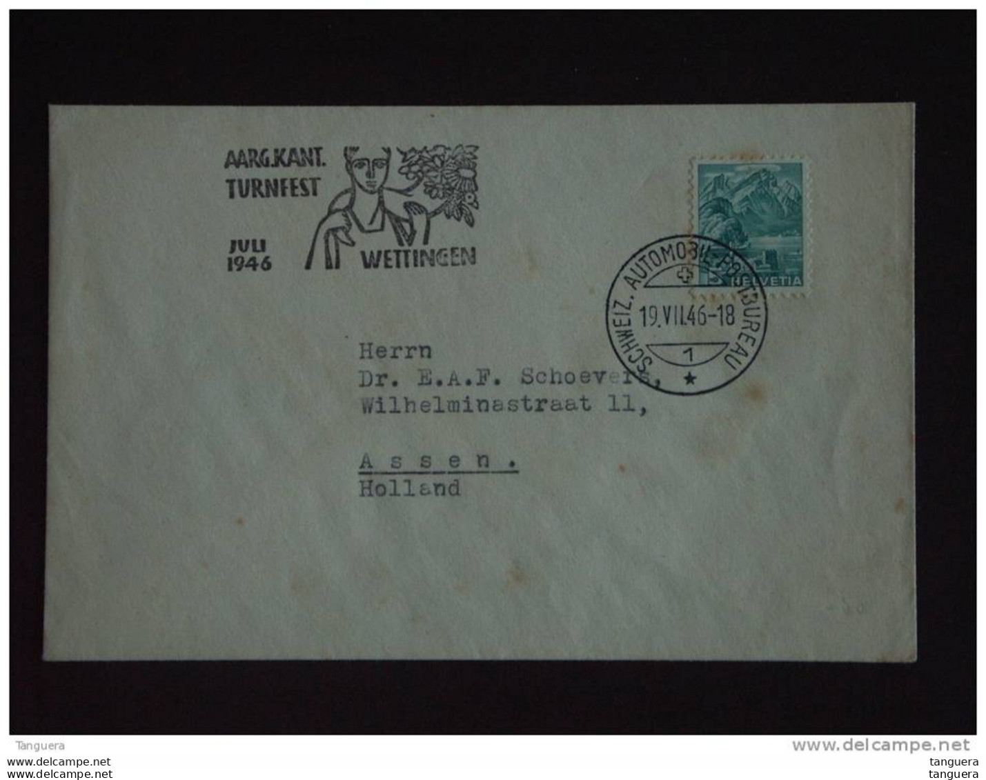 Zwitserland Suisse Helvetia 1946 Vlagstempel Flamme Werbestempel Turnfest Brief Lettre Automobil-Postbureau 1  Yv 329 - Gymnastics