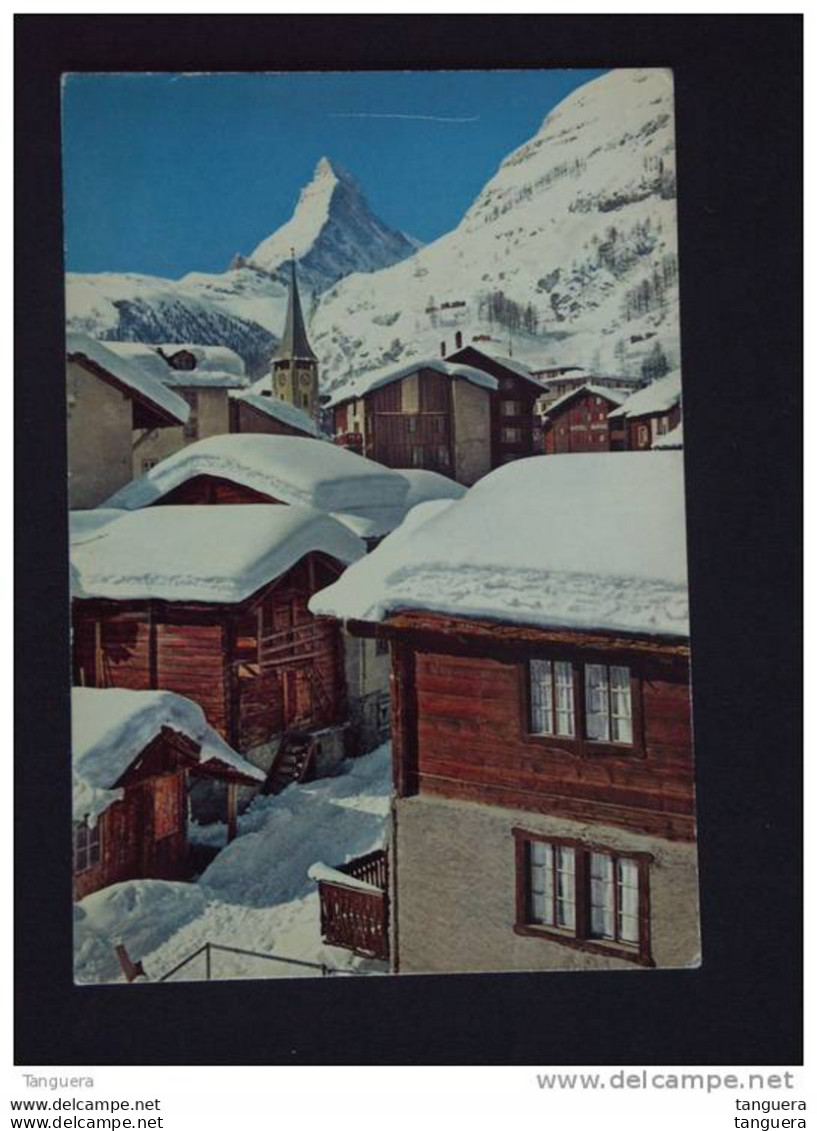 Zwitserland Suisse Helvetia 1962 CP Vlagstempel Flamme Werbestempel Fussgänger Achtung Zermatt Mit Matterhorn - Accidents & Road Safety