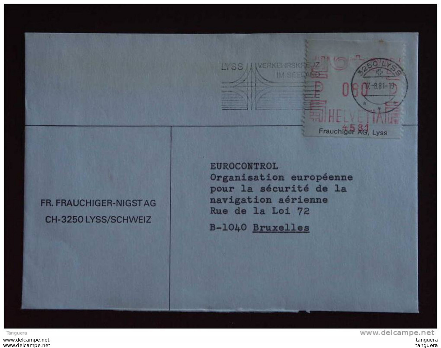 Zwitserland Suisse Brief Lettre Cover 1981 Vlagstempel Flamme Sonderstempel Lyss Verkehrskreuz Im Seeland EMA To Belgium - Marcophilie