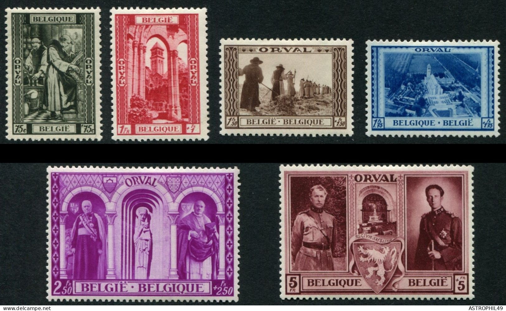 1939 BE Abbaye D'Orval, Cob 513-18 Avec Traces De Charnières - Abdijen En Kloosters