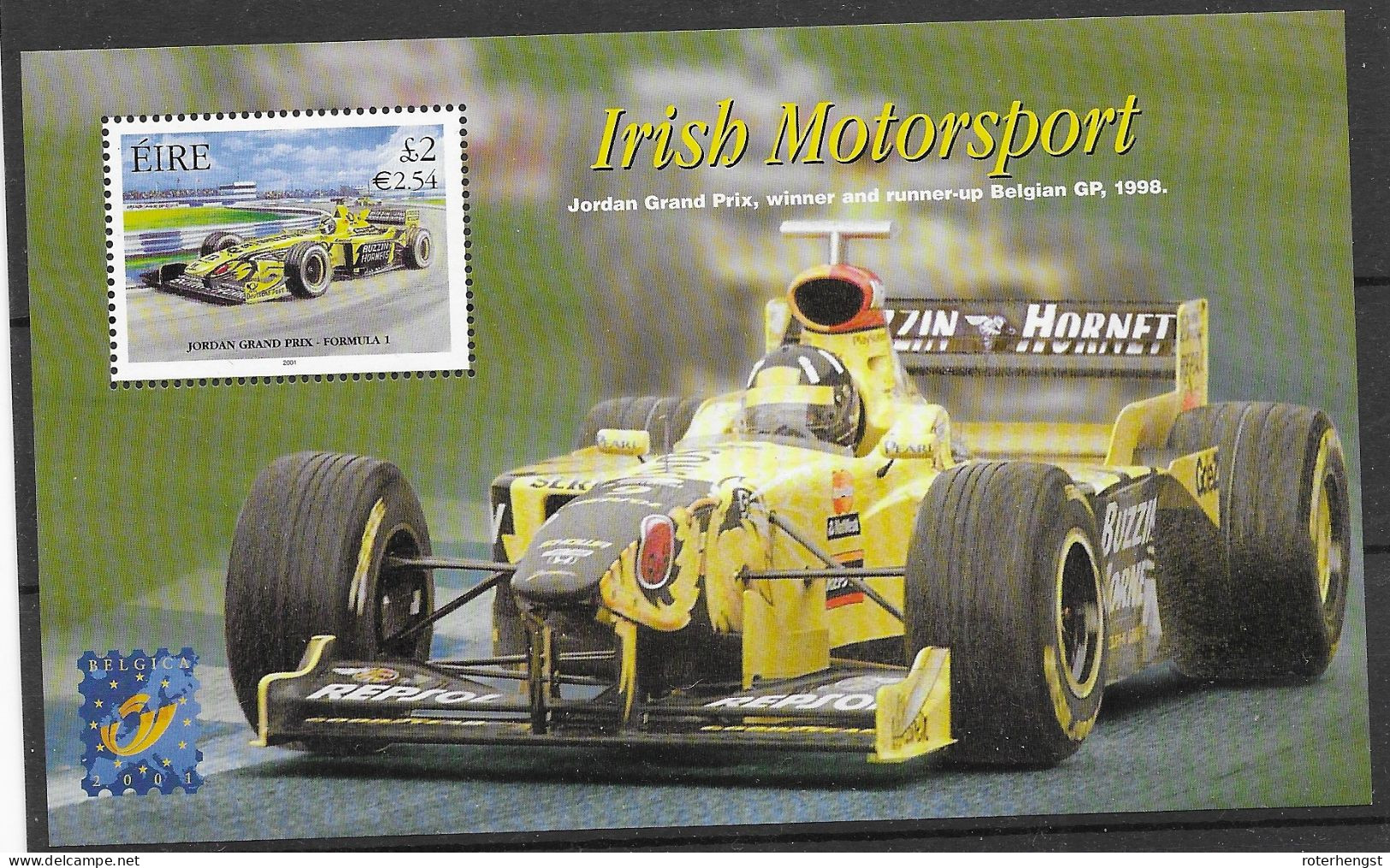 Ireland Formula 1 Car Sheet  Mnh ** 2001 With Belgica Overprint - Blocks & Kleinbögen