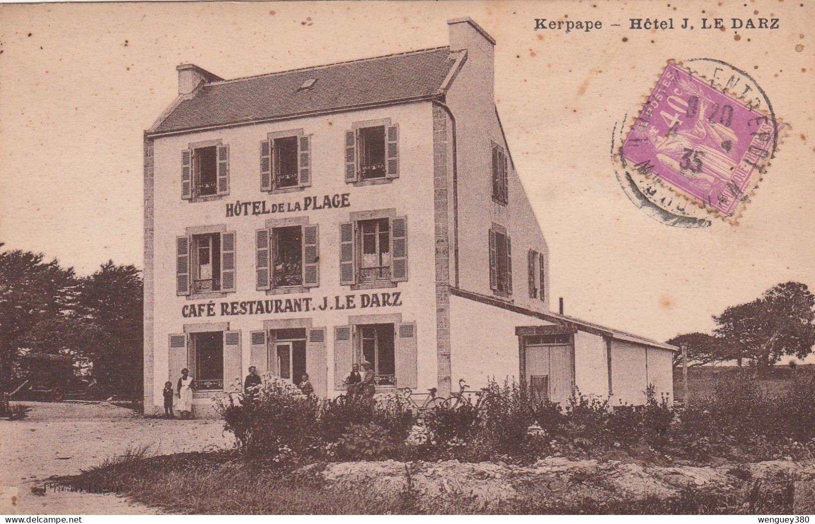 56  KERPAPE  LOMENER.  PLOEMEUR.    Hôtel  De La Plage J. LE DARZ. SUP PLAN 1935.        RARE - Plömeur