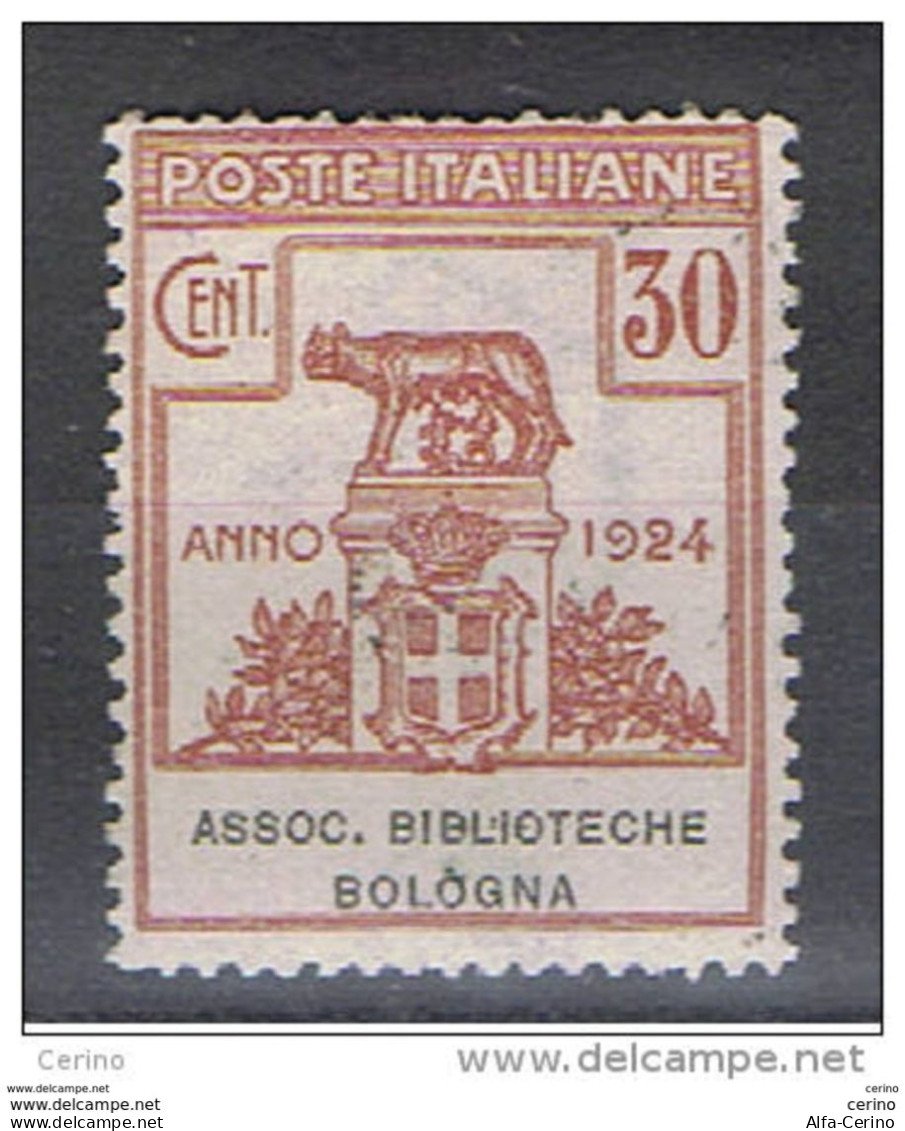 REGNO:  1924  ASSOCIAZIONE  BIBLIOTECHE  BOLOGNA  -  30 C. BRUNO  S.G. -  SASS. 3 - Franchise