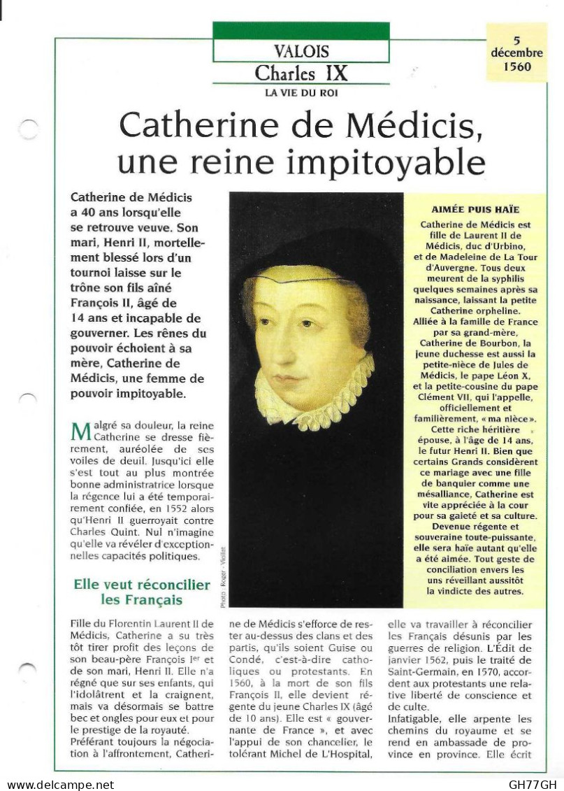 FICHE ATLAS: CATHERINE DE MEDICIS UNE REINE IMPITOYABLE -VALOIS - Histoire