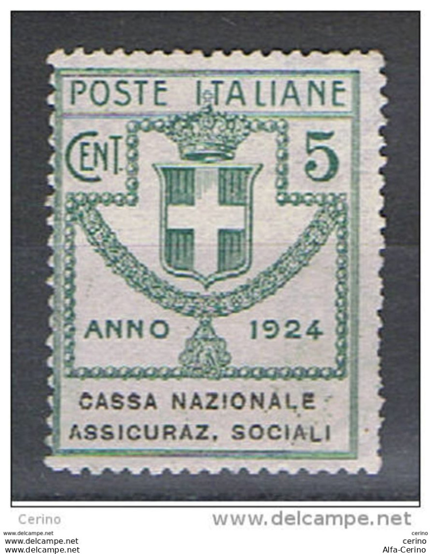 REGNO:  1924  CASSA  NAZ. ASSICURAZ. SOCIALI  -  5 C. VERDE  S.G. -  SASS. 24 - Franchise