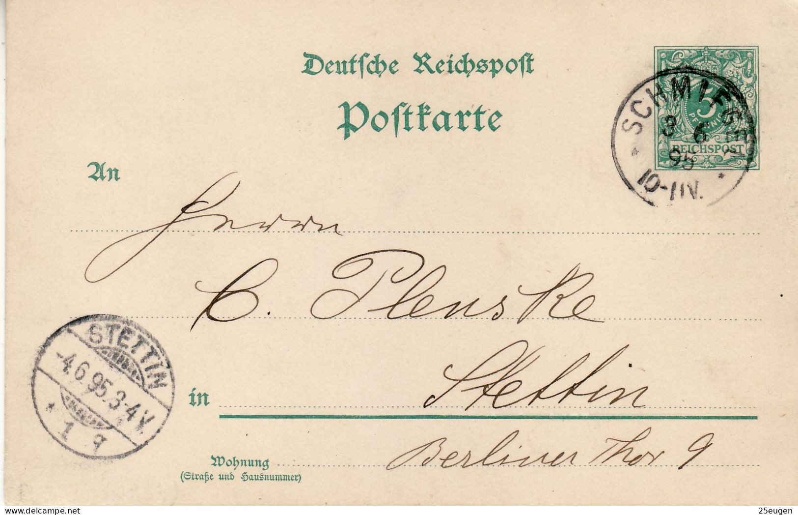 GERMANY EMPIRE 1895 POSTCARD  MiNr P 32 I SENT FROM SCHMIEGEL /ŚMIGIEL/ TO STETTIN /SZCZECIN/ - Lettres & Documents