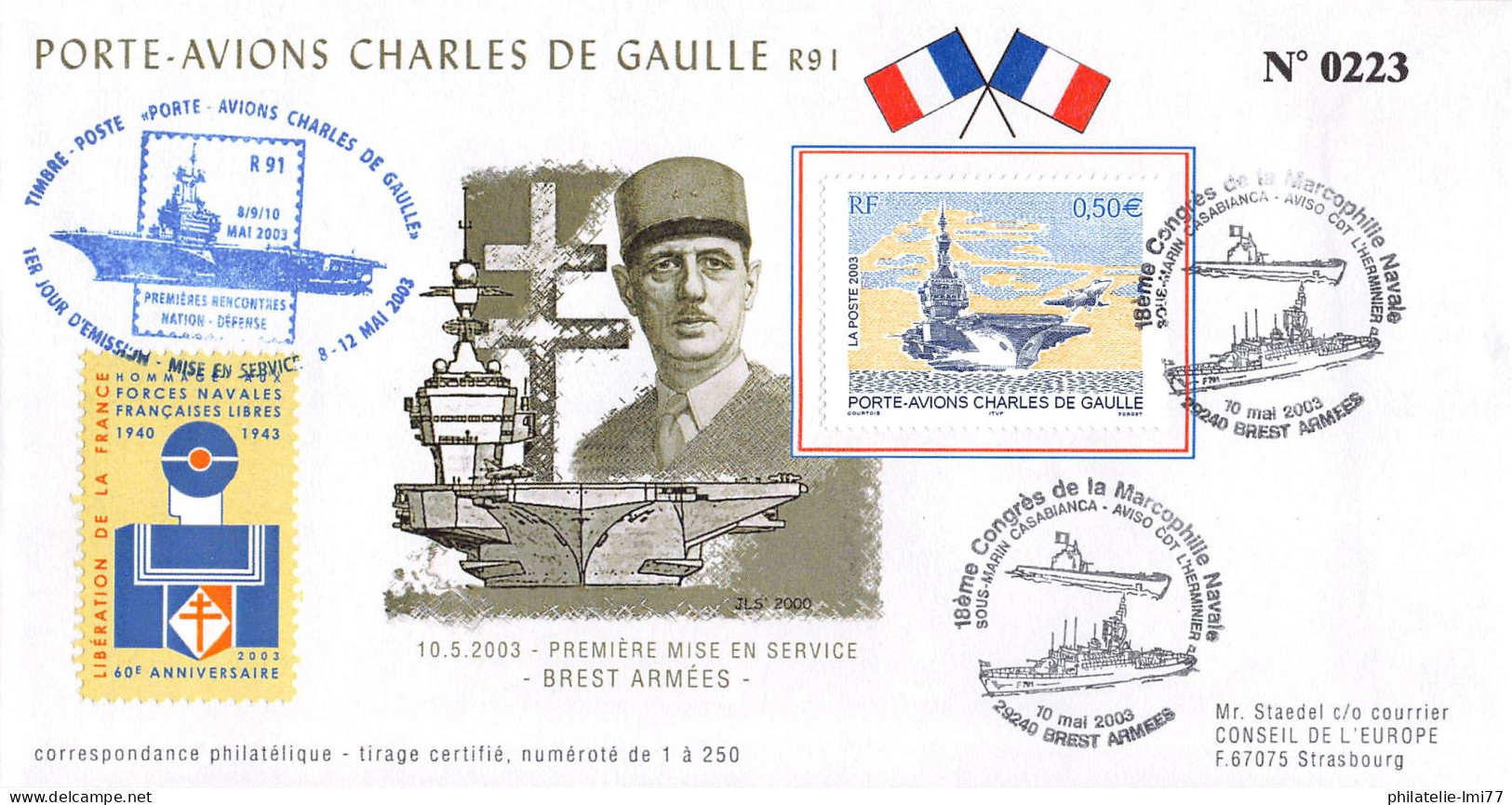 PADG03-T2 - FDC FRANCE 1ER JOUR PORTE-AVIONS DE GAULLE - Maritime