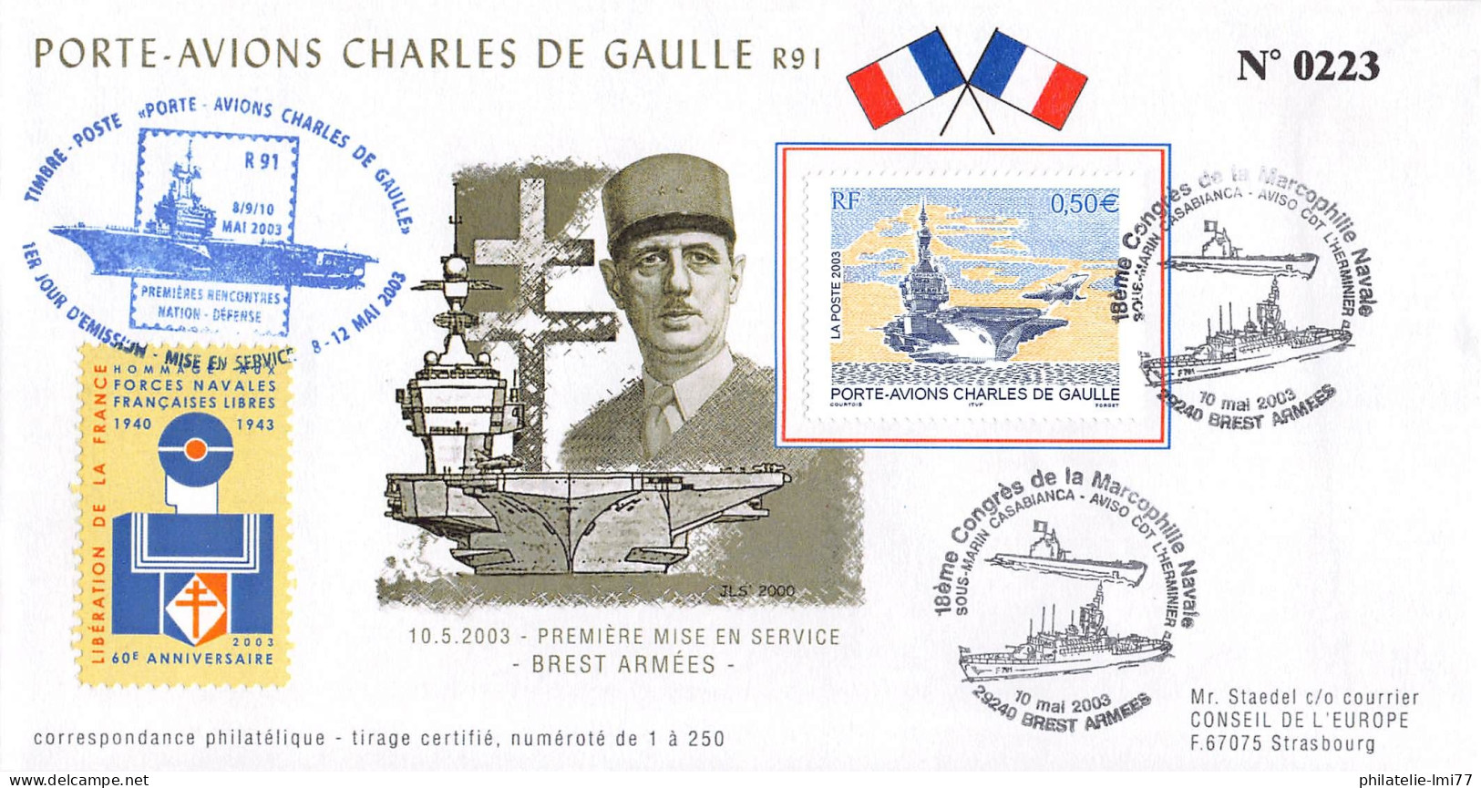 PADG03-T2 - FDC FRANCE 1ER JOUR PORTE-AVIONS DE GAULLE - Schiffahrt