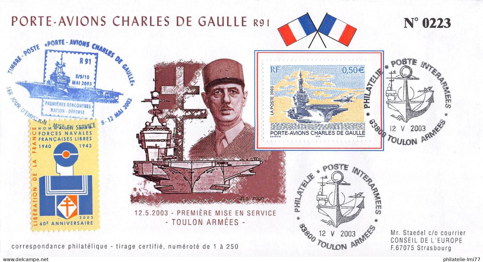 PADG03-T3 - FDC FRANCE 1ER JOUR PORTE-AVIONS DE GAULLE - Schiffahrt