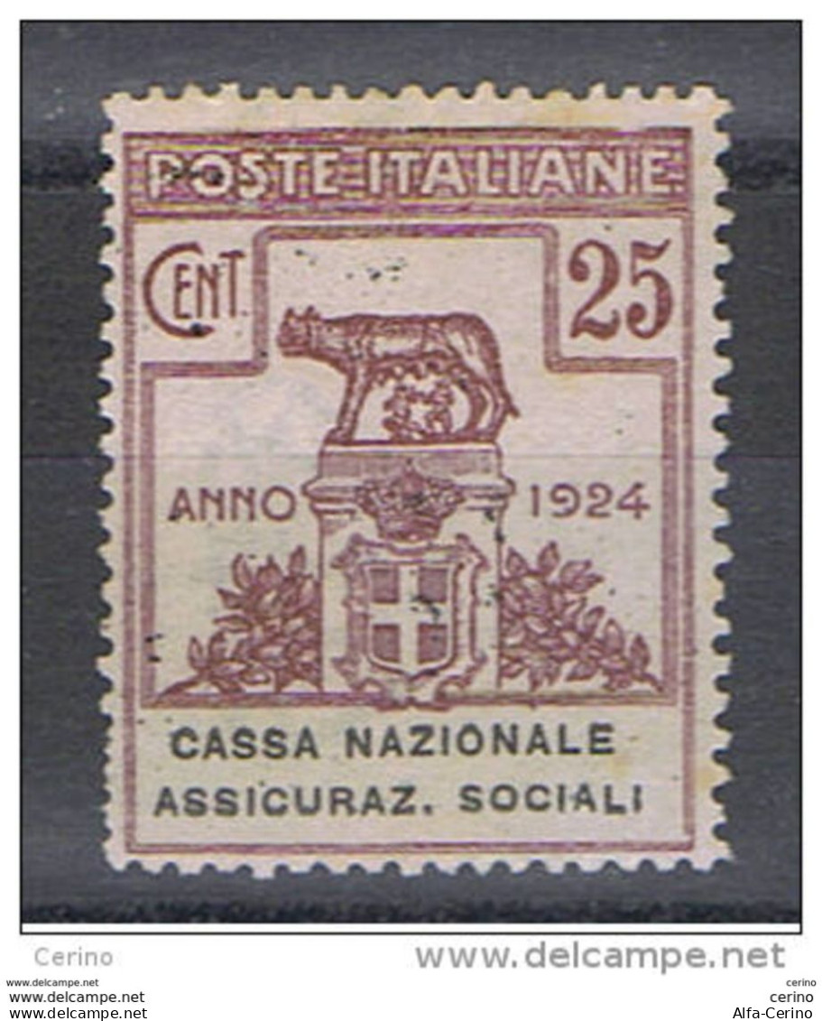 REGNO:  1924  CASSA  NAZ. ASSICURAZ. SOCIALI  -  25 C. LILLA  BRUNO  S.G. -  SASS. 26 - Franchise