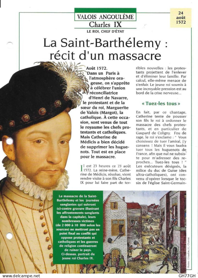 FICHE ATLAS: LA SAINT-BARTHELEMY RECIT D'UN MASSACRE -VALOIS ANGOULEME - Geschichte