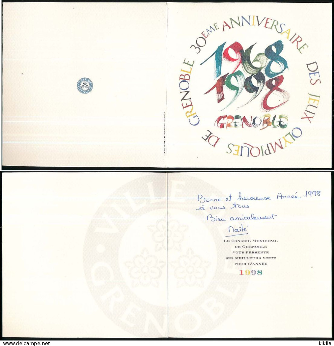 Carte De Vœux Du Conseil Municipal Grenoble Pour 1998 30° Anniversaire Des  X° Jeux Olympiques D'Hiver De Grenoble 1968 - Other & Unclassified