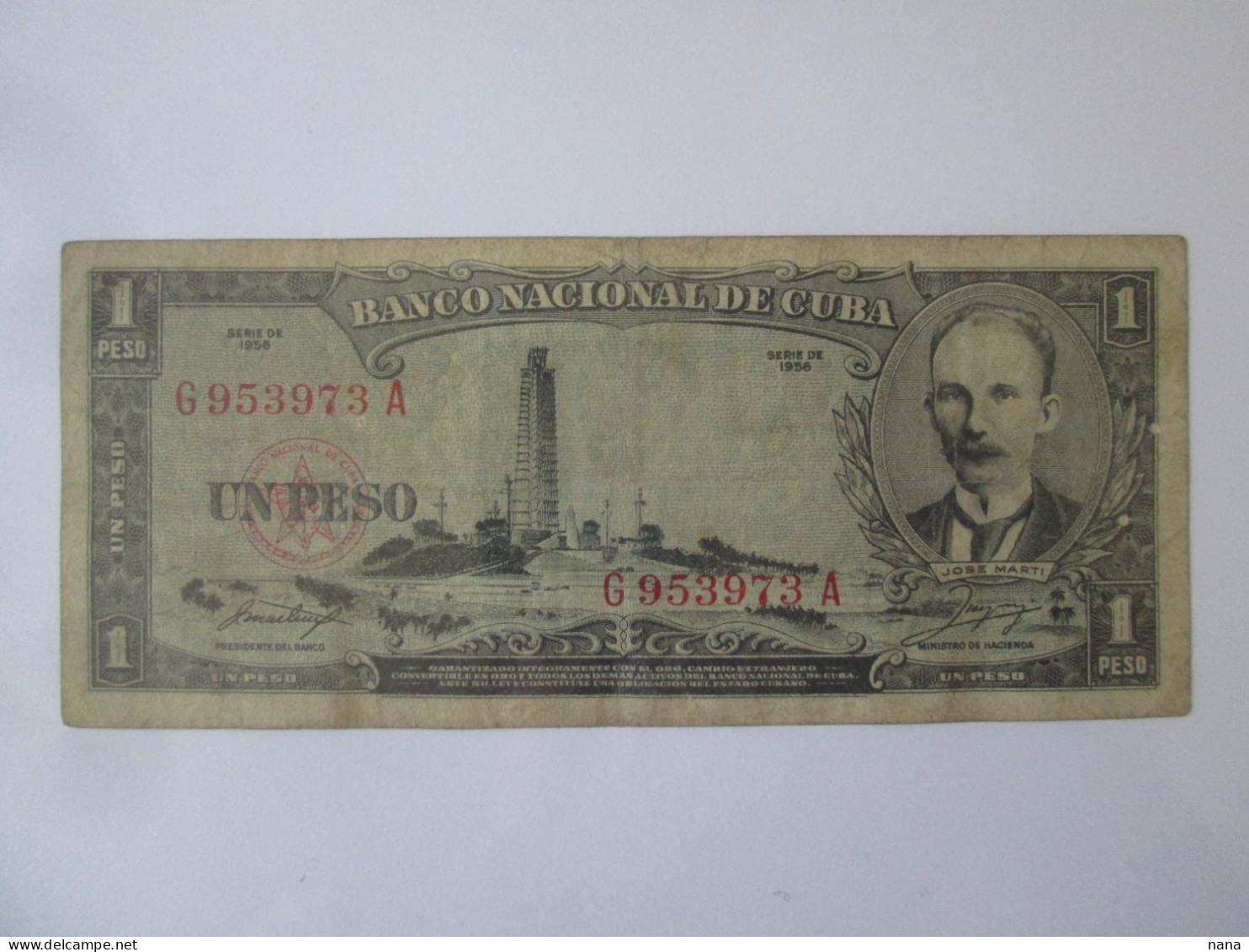 Rare! Cuba 1 Peso 1956 Banknote See Pictures - Cuba
