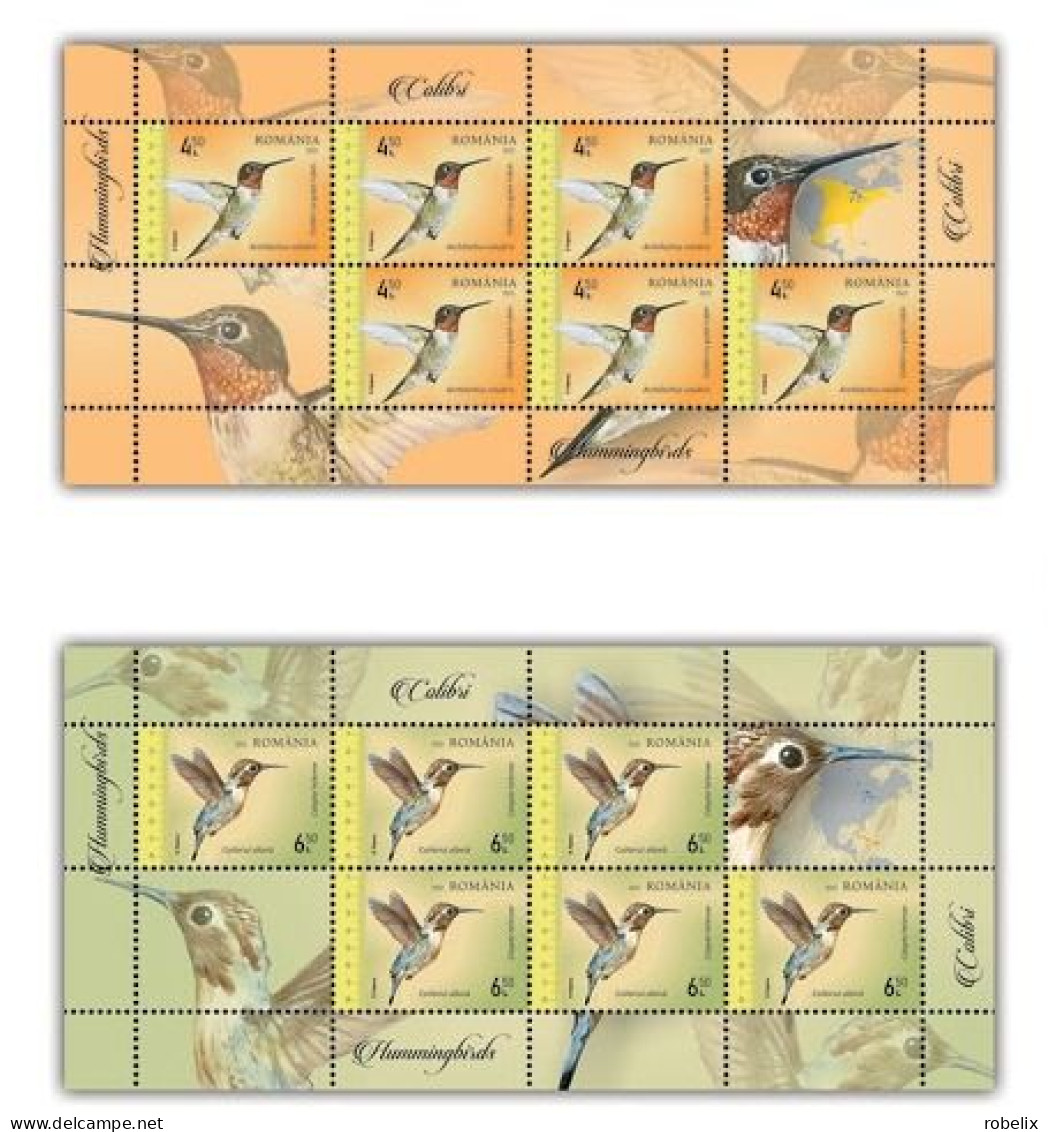 ROMANIA 2022  BIRDS  HUMMINGBIRDS   Minisheets Of 6 Stamps + 2 Different Labels MNH** - Colibrì