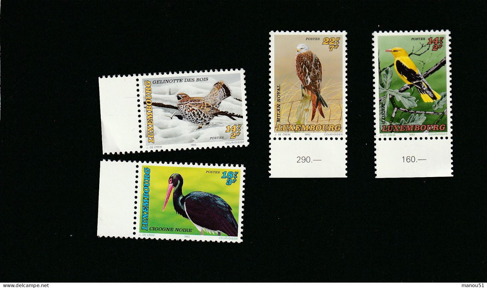 LUXEMBOURG - Timbres De Bienfaisance - Oiseaux Menacés - Emission Du 7.12.1992 - Lot 4 Timbres + 1 Enveloppe 1er Jour - Ongebruikt