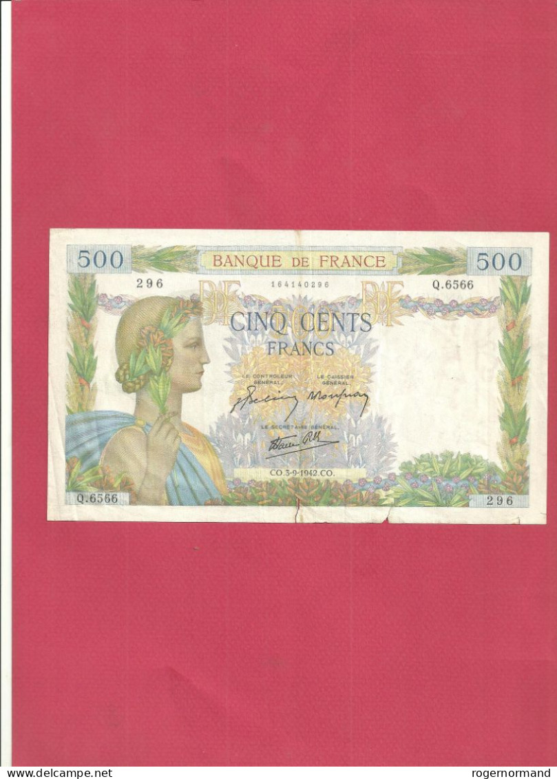 N°16:Billet  500 Francs “La Paix” émis En 1942 Est Un Trésor Historique. Voir Détails à Son Sujet Dans La Description - Andere - Europa